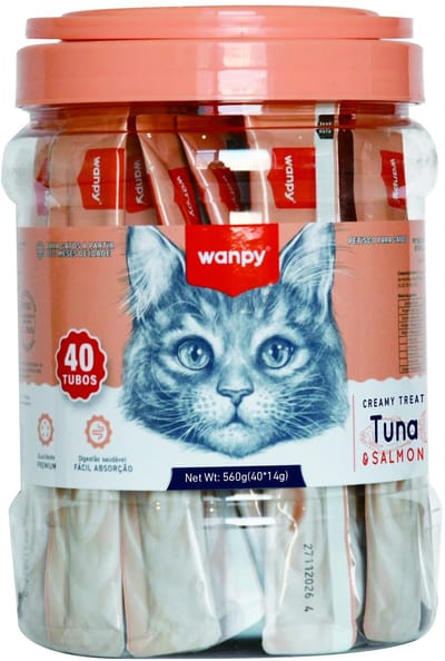Wanpy - likbare snack - Tonijn & Zalm - Voordeelpack 40 stuks - Kattensnacks - Creamy Treat