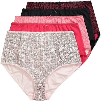 Ulla Popken - Dames - Maxislips 5-pack bloemen/effen hoge taille - Zwart - Maat 42+