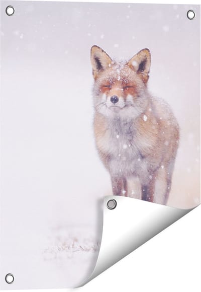 Gards Tuinposter Vos in de Sneeuw - 40x50 cm - Tuindoek - Tuindecoratie - Wanddecoratie buiten - Tuinschilderij