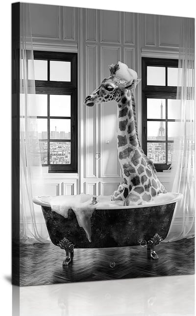 Dailygoods- Muurschildering Dier - Zwart Wit Badkamerfoto - Wanddecoratie Kunst - Hoogwaardige Afdruk - Waterdicht - Milieuvriendelijke Inkt