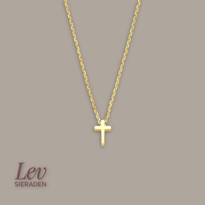 Lev Sieraden - 9k Gouden anker collier met kruis hanger - 41-43-45cm x 1mm - Goud - 9 karaat - Ketting