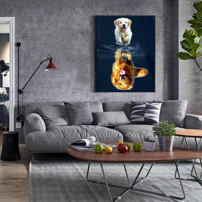 Diamant schilderij kruissteek puppy weerspiegelt hond Home Decor vol strass 5D diamant borduurwerk 20X30CM gray