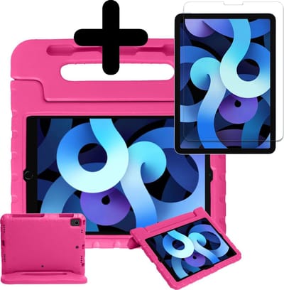 Hoesje - Geschikt voor Apple iPad Air 4 (2020) - 10.9 inch - 4e Generatie - Met Screenprotector - Kinderhoes - Shockproof Bumper - Kidsproof Case - Tablethoes - Kinder Hoes Cover - Roze