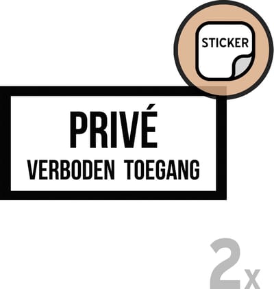 Pictogram/ stickers (2x) | "Privé - Verboden toegang" | 20 x 10 cm | Zwart/ wit | No entry | Zelfklever | 2 stuks