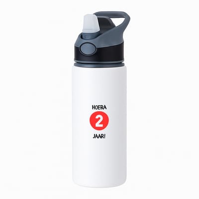 Hacebo® - Hoera 2 jaar waterfles met rietje zwart - Verjaardag - jarigen - Verjaardagscadeau - peuter - Happy birthday - water fles - 650ML