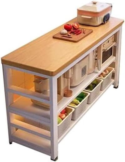 Keukenopbergeiland - Keukentafel Serveertafel - Keuken Organiseren - Groot Werkblad - 120x50x80cm - Houtachtig wit