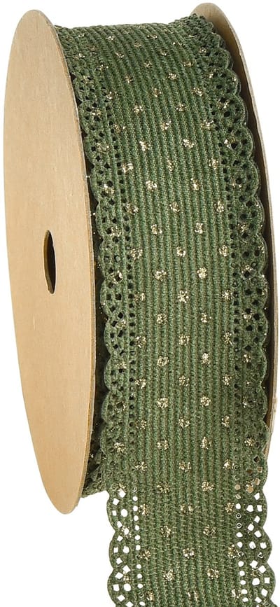 Cadeaulint Groen lint stippen en kant 38mm 10mm