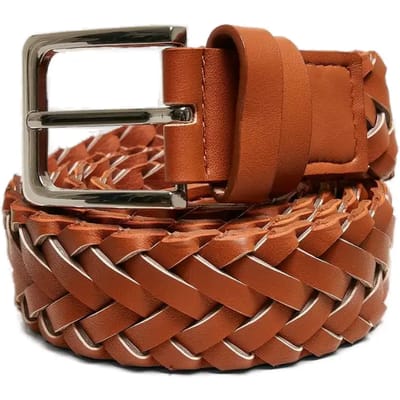 Urban Classics - Braided Synthetic Leather Riem - L/XL - Bruin