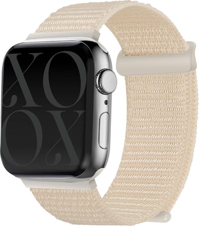 xoxo Wildhearts Nylon Band geschikt voor Apple Watch bandje - Series 1/2/3/4/5/6/7/8/9/10/SE - Beige - Nylon smartwatchbandje met klittenband - Stof iWatch bandje voor maat: 38mm / 40mm / 41mm / 42mm