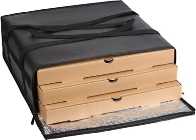 Grote geïsoleerde pizzatas, 51 x 51 x 20 cm, geïsoleerde afhaaltas, geïsoleerde koeltas voor catering, commerciële voedselwarmer (zwart, 1 stuk)