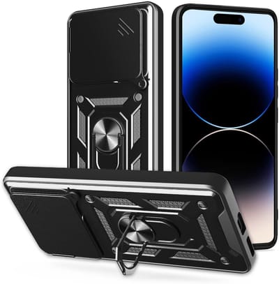 Casemania Hoesje voor Oppo A5 Pro - Zwart - Armor Kickstand Back Cover met Camera Bescherming