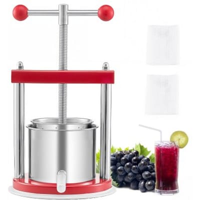 VEVOR Fruitwijnpers Fruitmolen Appelmolen (1,65 L) met 2 roestvrijstalen vaten, handmatige sapcentrifuge, ciderpers Sappers Appelpers Druivenpers Olijfoliepers met T-greep voor keuken