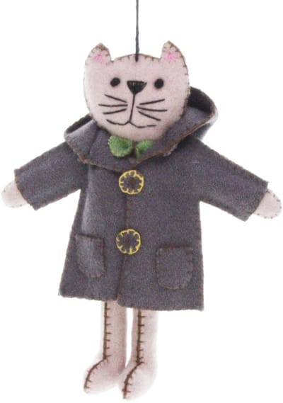 Kat met grijze jas, vilt 15,2cm