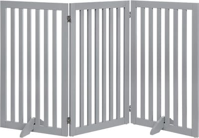 JGS® - Vrijstaand Beschermingshek voor Huisdieren met Steunvoeten, Houten Veiligheidshek voor Trappen & Deuren, Grijs, 3 Elementen, 91 cm hoog -