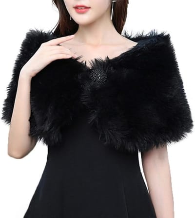 Elegante bruidsstola van nepbont voor winterbruiloften - Zwart, warme sjaal, bolero en avondwrap voor dames