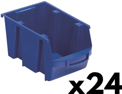 Magazijnbakken - Multi Profiel Stapelbak - Set van 24 bakken - Medium: 150 x 240 x 130 mm (BxDxH) - Grijpbak - Blauw - Stapelbaar - Bakkenset - Grijpbakken