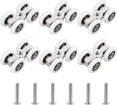 Dailygoods- Schuifdeurwielen Set van 6 - Stille Wieltjes - M6-Schroefdraad - Zinklegering - Diameter 20 mm - Geschikt voor Glazen Deuren - Rolwielen