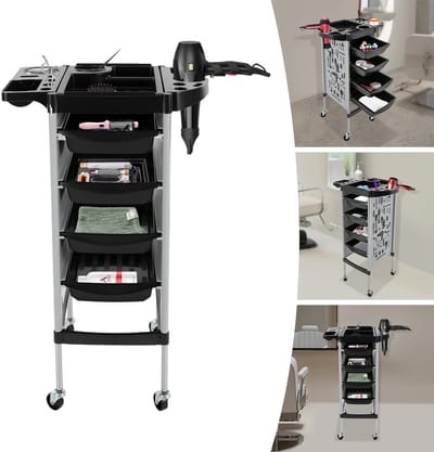 Dailygoods Witte rechthoekige kapsalon trolley, 5-laags roestvrijstalen salon trolley vrijstaand 38*88cm voor kapperszak