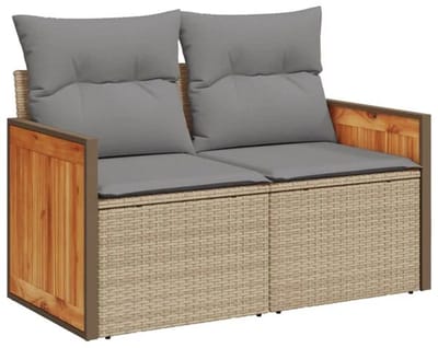 Tuinbank met opbergruimte - Lounge Bank - Buitenbank - Tuinset - Houten Bank - Modulair Bankstel - Balkon Set - Poly rattan - Beige