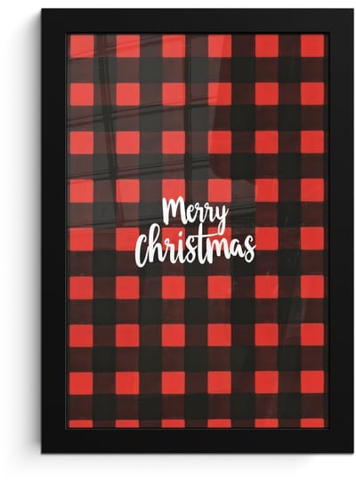 Poster in lijst - Fotolijst 20x30 cm - Posters - Geruit - Rood - Tekst - Christmas - Posterlijst zwart - Decoratie - Wanddecoratie woonkamer - Muurdecoratie slaapkamer