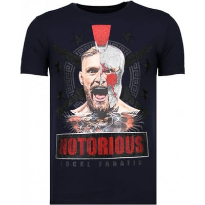 T shirt Heren met Print - T shirt heren Grappig - Tshirts Heren - Conor Notorious Warrior - Rhinestone - Navy