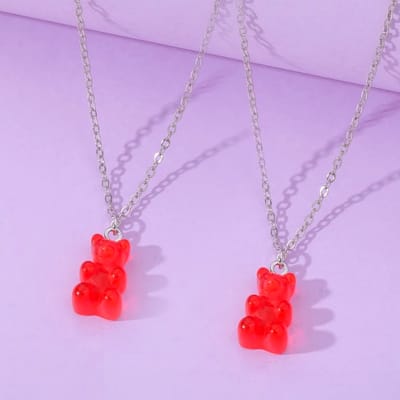 BFF Ketting voor 2 met Gummy Bear Rood - Zilverkleurig Koord - Vriendschapsketting Cadeau voor Twee - Pax Amare