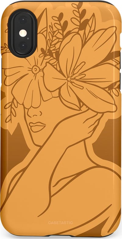 Casetastic hoesje geschikt voor Apple iPhone X / Apple iPhone XS - Dubbellaagse bescherming - Botanische Elegantie - Fashion Case - Goud Bruin Terracotta