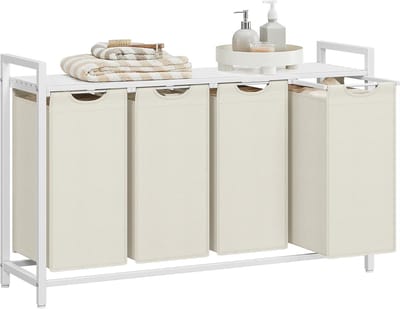 Conway Living® Wassorteerder - 4 vakken - 160L - Metaal - Wit -Wasmanden - Wassorteerder 4 vaken - 116 x 33 x 72 cm
