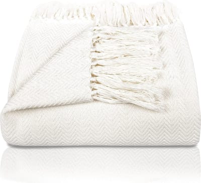 XXL Katoenen Sprei 220 x 240 cm met Visgraatmotief en Franjes - Zomer Deken voor Bed en Bank - OEKO-TEX Gecertificeerd