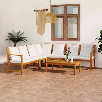 vidaXL - 6-delige - Loungeset - met - kussens - massief - acaciahout - crème