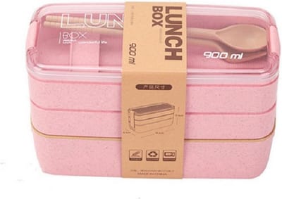 3-delig Bento Lunchbox Lunchtrommel met Bestek | Luchtdicht Lekvrij L18.5*B11.4*H8.2 CM 900ML | Magnetron- en Vaatwasserbestendig - ROZE MS-37