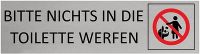 CombiCraft Aluminium Deurbordje "Bitte nichts in die Toilette werfen " 165x45mm met tape
