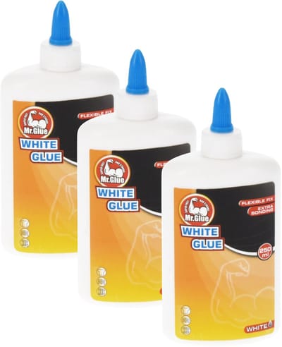 Mr Glue Hobby Lijm - 3x - 250 ml - wit - in fles - extra sterk - flexibele fix - snel drogend - knutsellijm