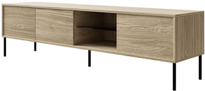 Selsey Modity - Tv-meubel met 3 deuren, glazen plank en verlichting, 175 cm, Eikenhoutlook