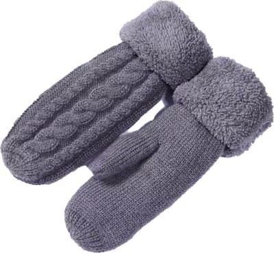 Kabelgebreide Dames Wanten met Warme Voering – Grijs – Winter Wanten voor Vrouwen – Zachte Gebreide Handschoenen