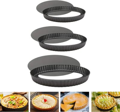 Quichevorm - Quichevorm met losse bodem - Bakvorm - Taartvorm - Bakblik - 3 maten - Ø22 cm / Ø26 cm / Ø32cm - 3 stuks