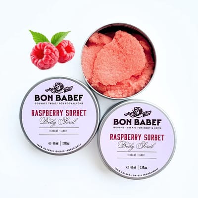 Bon Babef | Body scrub | Lichaamsscrub | Raspberry Sorbet | Frambozen sorbet | Natuurlijk | Vegan | 60 ml - 75 gr