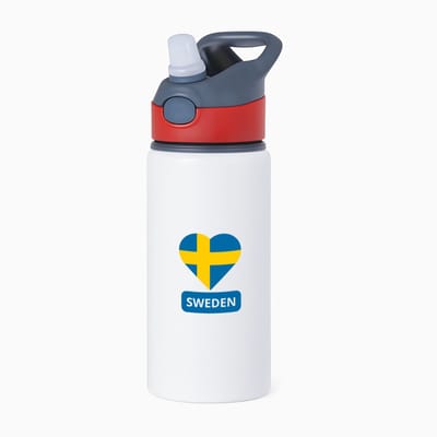 Hacebo® - Sweden vlag hartje waterfles met rietje rood - Zweden - reizigers - toerist - verjaardagscadeau - souvenir - vakantie - water fles - 650ML