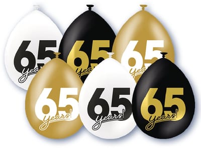 BTH – 65 Jaar Ballonnen – 6 Stuks – Zwart-Wit-Goud – 65 Jaar Verjaardag Celebration Decoratie – Latex Ballonnen