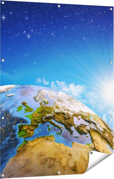 Gards Tuinposter Aarde vanuit de Ruimte op Europa - 90x120 cm - Tuindoek - Tuindecoratie - Wanddecoratie buiten - Tuinschilderij