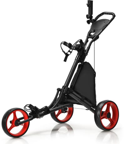 COSTWAY Golftrolley, golftrolley, golftrolley, golfwagen, inklapbaar, golfcaddy golf push cart van aluminium, golfcaddy met parapluhouder, T-stukhouder en opbergtas, roze