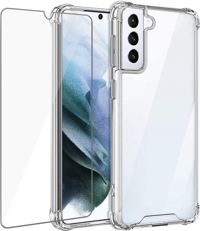 Hoesje geschikt voor Samsung Galaxy S21 FE Hoesje Clear Anti Shock Hybrid Armor Case Siliconen Back Cover Hoes Transparant - Screenprotector Beschermglas Gehard Glas Tempered Glass Screen Protector
