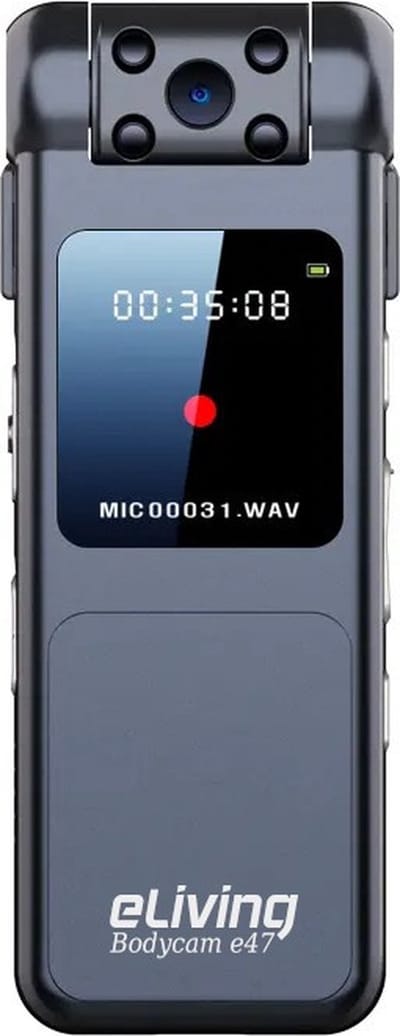 Bodycam met display. - Draaibare lens - FullHD - 256GB Intern geheugen! - Nachtvisie - Oplaadbaar - Accuduur: 6 uur!