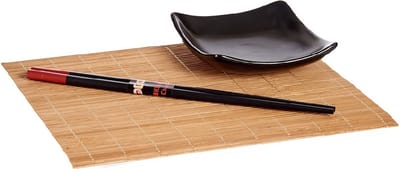 Bamboe/keramiek Sushi servies/serveerset voor 2 personen 6-delig - Sushi eetset zwart