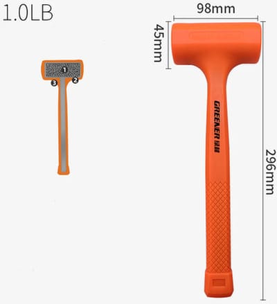 GREENER Terugslagvrije hamer - Terugslagloze haner - Montagehamer - Hamer - Rubberen hamer - Rubber hamer - Rubberhamer - Rubber - Oranje - 1 LB