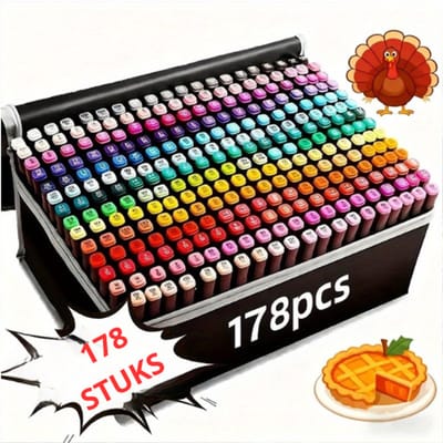 Markeerstiften-178 Kleuren Dubbelzijdige Markers- Dubbelzijdige Alcohol Markers Set-Dubbele Penseel- & Beitelpunten -Sneldrogende Inkt op Waterbasis.