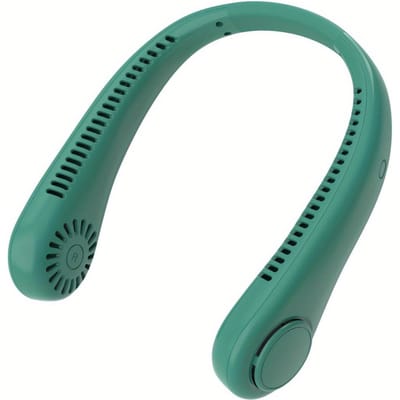 Draagbare Outdoor Sport mini Luchtkoeling kleine nek Ventilator USB Grote Wind Powered Draadloze Bladloze nek Ventilator groen