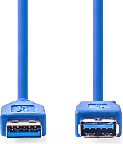 USB-Kabel - USB 3.2 Gen 1 - USB-A Male - USB-A Female - 5 Gbps - Vernikkeld - 1.00 m - Rond - PVC - Blauw - Polybag