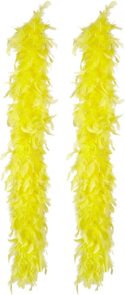 Boland Carnaval verkleed boa met veren - 2x - neon geel - 180 cm - 50 gram - Glitter and Glamour
