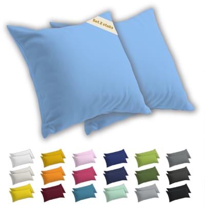 Lavea® Kussenslopen 60x60 cm Set van 2 – Kussenhoezen van 100% Zachte en Ademende Jersey Katoen met YKK Ritssluiting – Lichtblauw